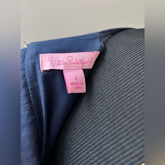 Lilly Pulitzer Annabelle Shift Dress Style Number 11561 Sz 2 Navy Blue and Gold - Picture 11 of 14